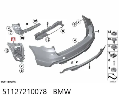 Soporte exterior derecho del parachoques trasero BMW 51127210078
