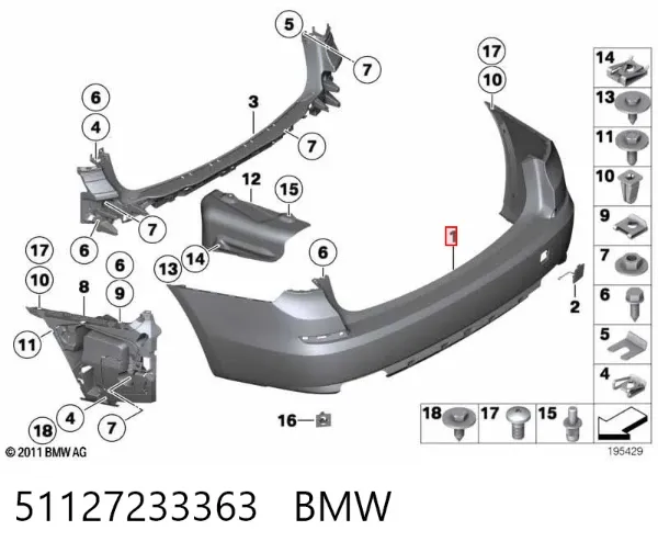 Parachoques trasero 51127233363 BMW