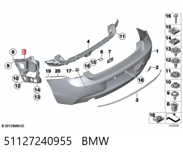 Soporte de parachoques trasero izquierdo 51127240955 BMW