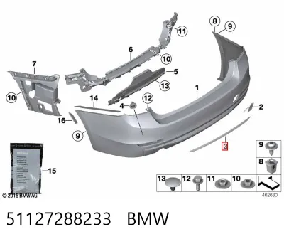 Embellecedor central del parachoques trasero BMW 51127288233