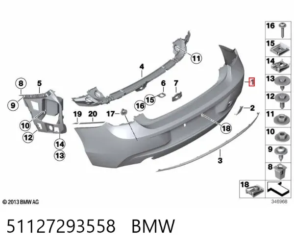 Parachoques trasero 51127293558 BMW
