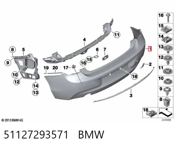 Parachoques trasero 51127293571 BMW