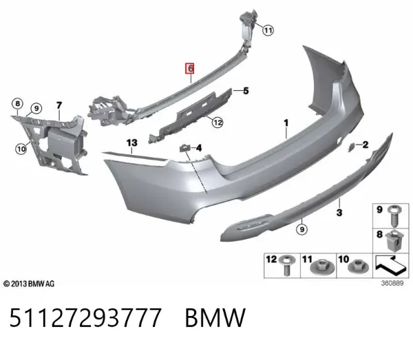 Soporte central del parachoques trasero 51127293777 BMW