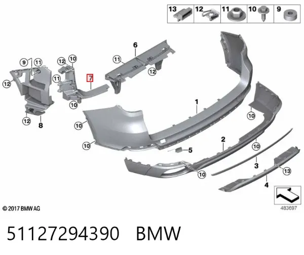 Soporte del parachoques trasero derecho 51127294390 BMW