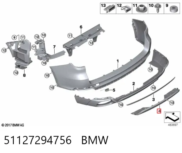 Protector de parachoques trasero 51127294756 BMW