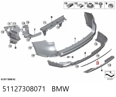 Moldura de parachoques trasero BMW 51127308071