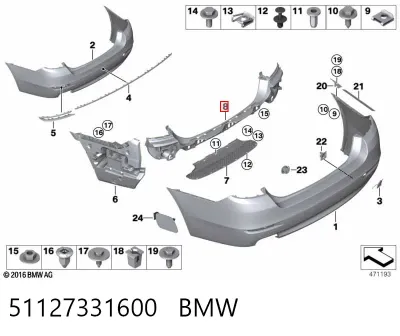 Soporte central del parachoques trasero BMW 51127331600