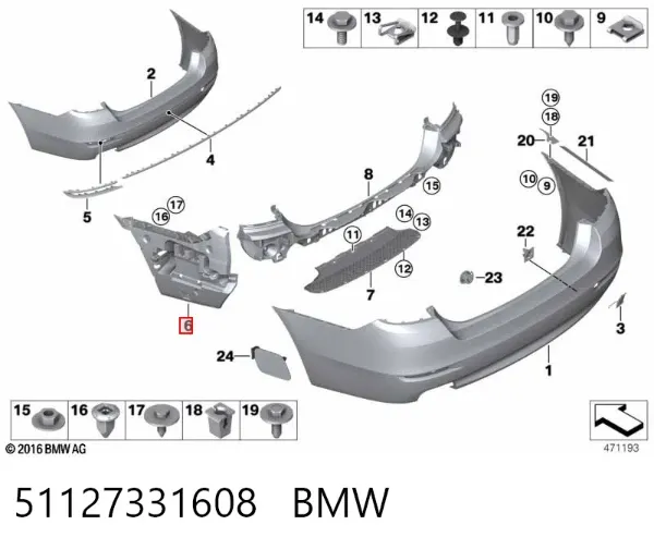 Soporte del parachoques trasero derecho 51127331608 BMW