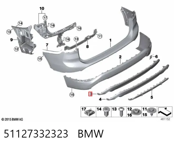 Parachoques trasero, parte inferior 51127332323 BMW