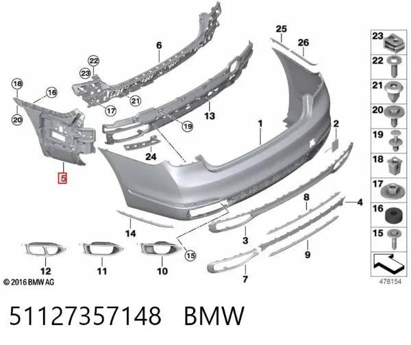 Soporte del parachoques trasero derecho 51127357148 BMW