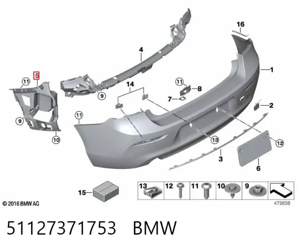 Soporte de parachoques trasero izquierdo 51127371753 BMW