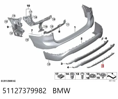 Moldura central del parachoques trasero BMW 51127379982