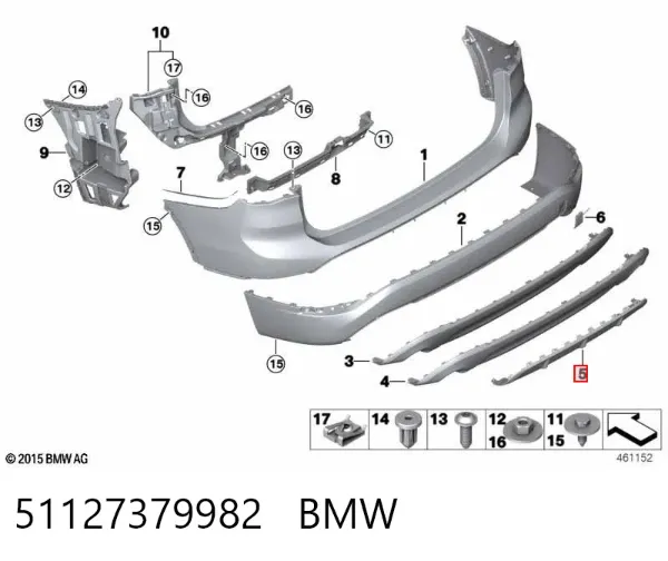 Moldura central del parachoques trasero 51127379982 BMW