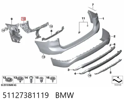 Soporte de parachoques trasero izquierdo BMW 51127381119