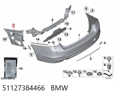 Soporte exterior derecho del parachoques trasero BMW 51127384466