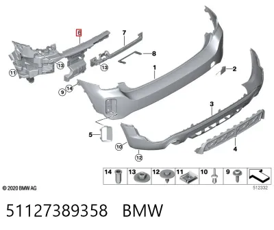 Soporte exterior derecho del parachoques trasero BMW 51127389358