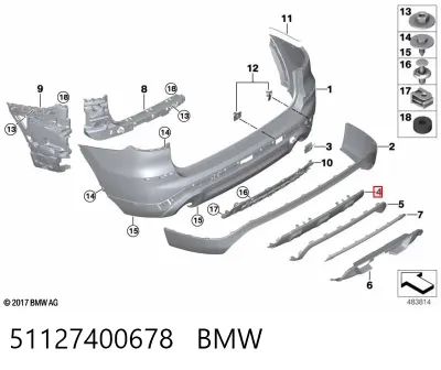 Moldura central del parachoques trasero BMW 51127400678