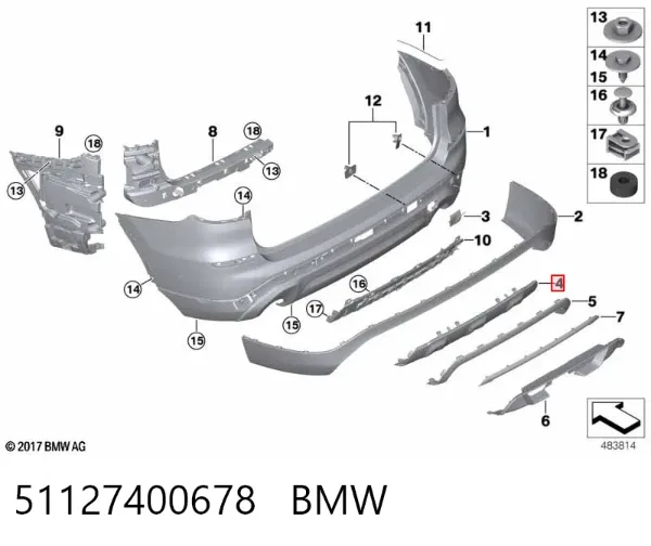 Moldura central del parachoques trasero 51127400678 BMW
