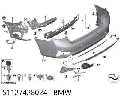 Soporte central del parachoques trasero BMW 51127428024
