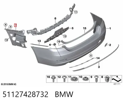 Guía derecha del parachoques trasero BMW 51127428732