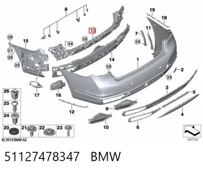 Guía del parachoques trasero BMW 51127478347