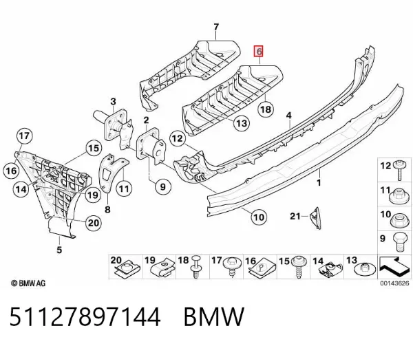 Guía del parachoques trasero 51127897144 BMW