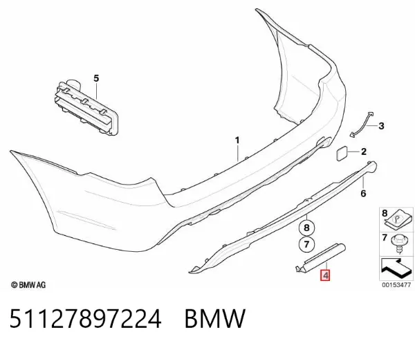 Tapa de gancho de remolque trasero del parachoques 51127897224 BMW