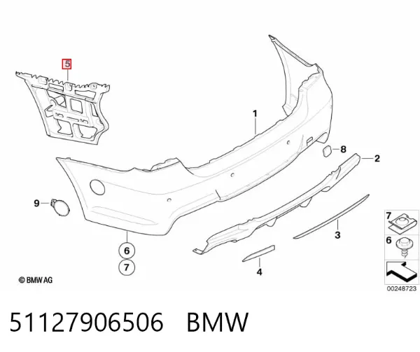 Soporte del parachoques trasero derecho 51127906506 BMW