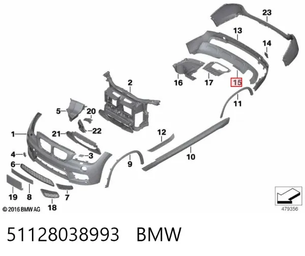 Alerón del parachoques trasero 51128038993 BMW