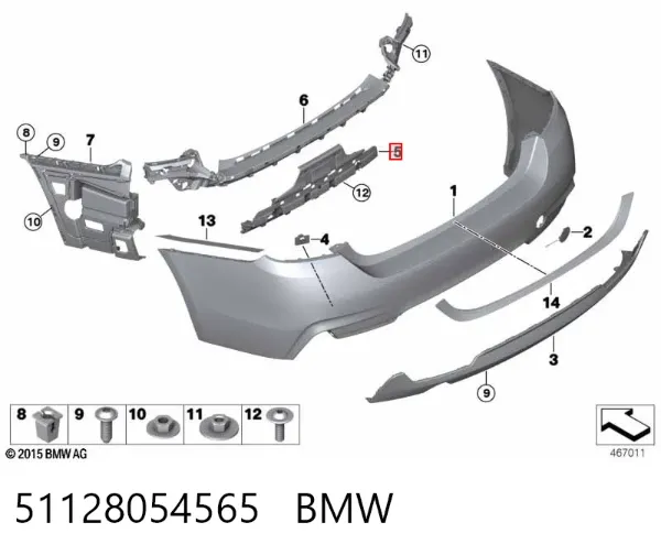 Soporte central del parachoques trasero 51128054565 BMW