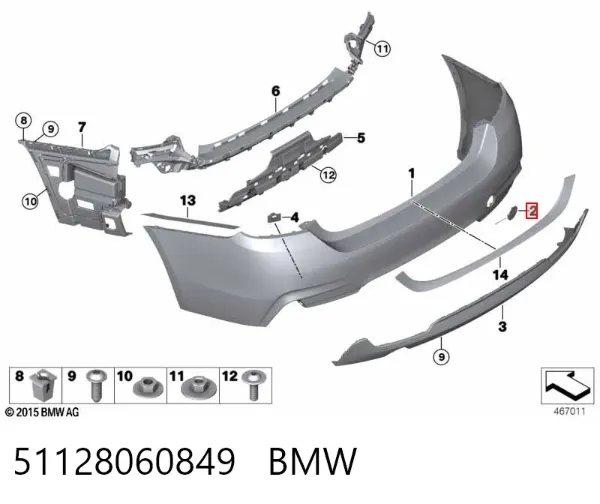 Tapa de gancho de remolque trasero del parachoques 51128060849 BMW