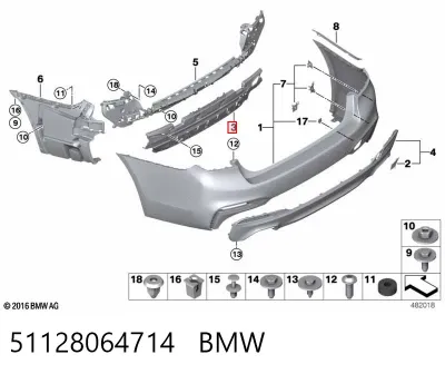 Soporte central del parachoques trasero BMW 51128064714