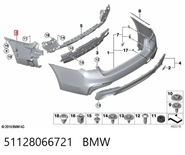 Soporte de parachoques trasero izquierdo 51128066721 BMW