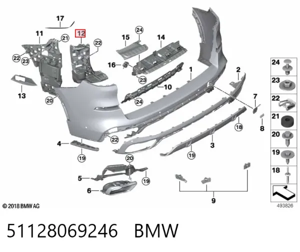 Soporte del parachoques trasero derecho 51128069246 BMW
