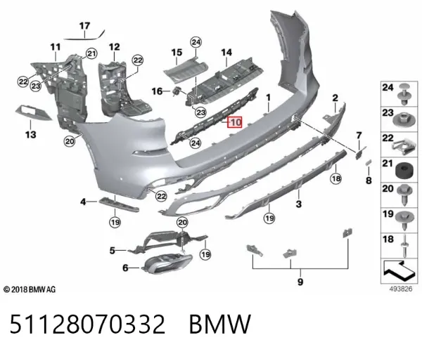 Soporte central del parachoques trasero 51128070332 BMW