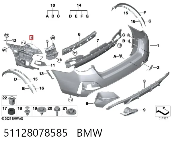Soporte exterior izquierdo del parachoques trasero 51128078585 BMW