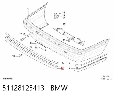 Moldura central del parachoques trasero BMW 51128125413