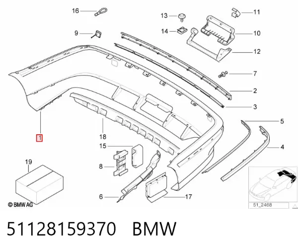 Parachoques trasero 51128159370 BMW