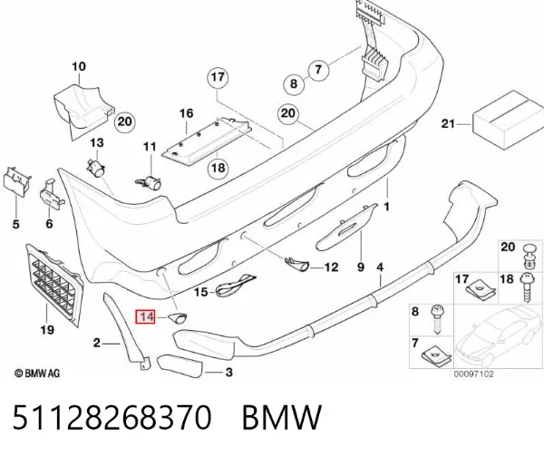 Soporte del sensor de estacionamiento trasero lateral 51128268370 BMW