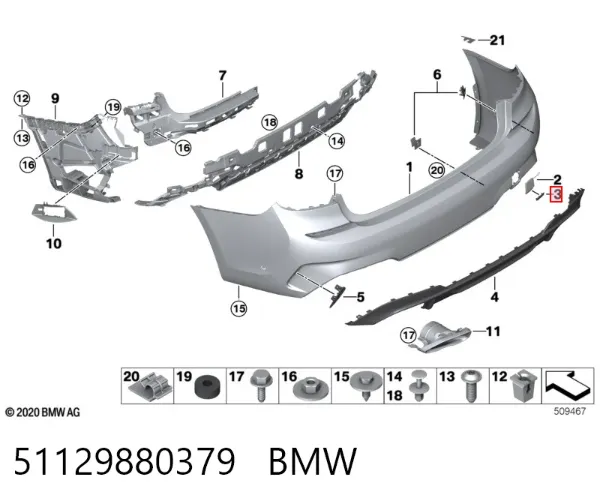 Tapa de gancho de remolque trasero del parachoques 51129880379 BMW