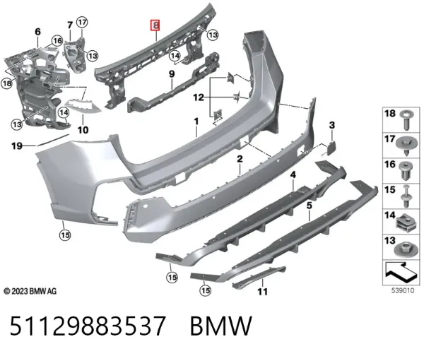 Soporte central del parachoques trasero 51129883537 BMW
