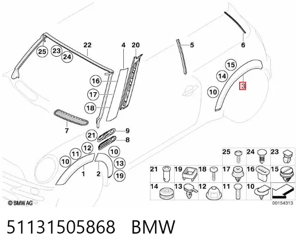 Extensión de la aleta trasera derecha 51131505868 BMW
