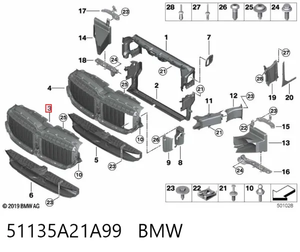 Persiana del radiador 51135A21A99 BMW