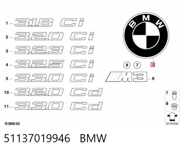 Emblema de capó 51137019946 BMW