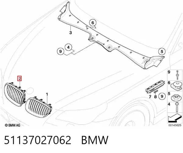 Rejilla derecha del radiador 51137027062 BMW
