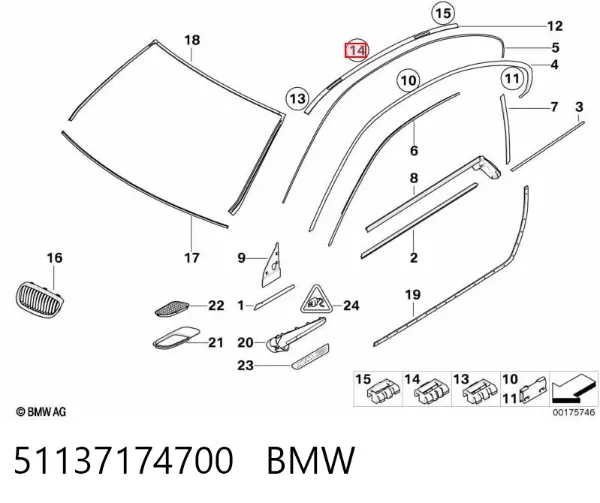 Clip de fijación del guardabarros delantero 51137174700 BMW