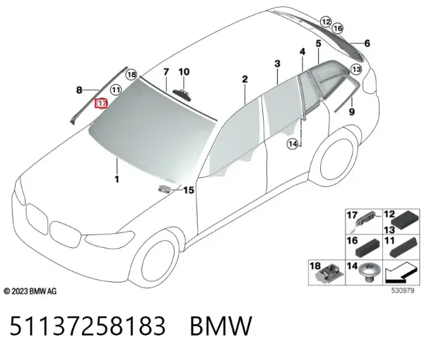 Clip de fijación de moldura de parabrisas 51137258183 BMW