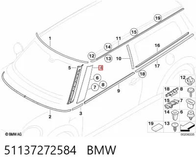 Moldura exterior del pilar delantero derecho BMW 51137272584