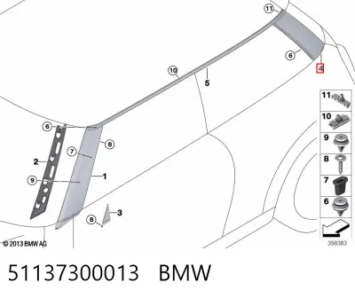 Moldura exterior trasera izquierda del pilar de la carrocería BMW 51137300013