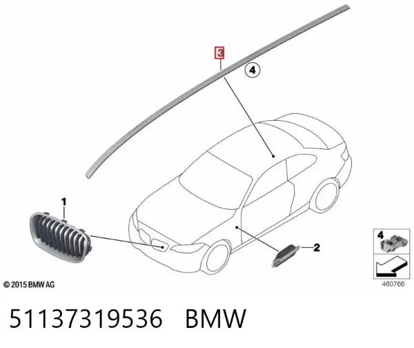 Moldura de techo derecha 51137319536 BMW